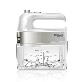 Haeger BL-3HW.015A Batidora de Mano 300 W, 5 Velocidades con Función Turbo, Acero Inoxidable y Blanco, Capacidad 1 Litro