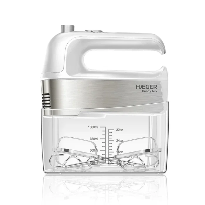 Haeger BL-3HW.015A Batidora de Mano 300 W, 5 Velocidades con Función Turbo, Acero Inoxidable y Blanco, Capacidad 1 Litro
