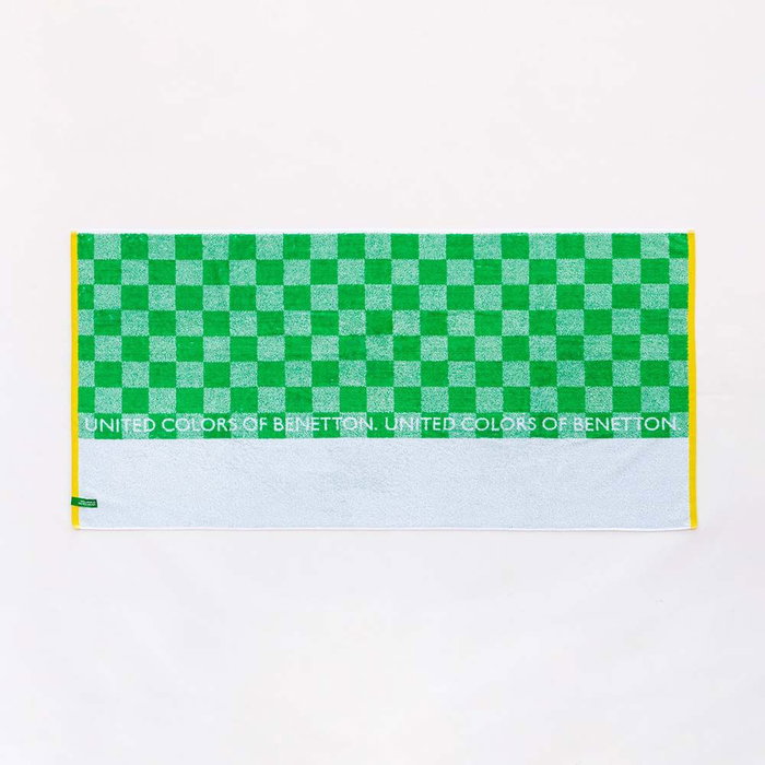 Benetton Toalla de Playa Infantil 70 x 140 cm Cuadros Verdes 450 g/m² 100% Algodón