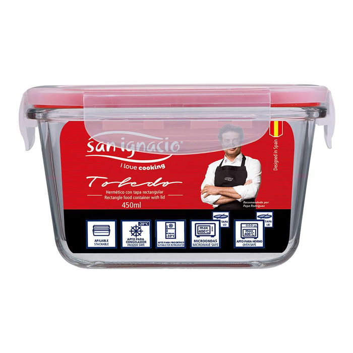 San Ignacio Fiambrera Hermética Cristal Toledo 450 ml Vidrio Borosilicato Tapa PP