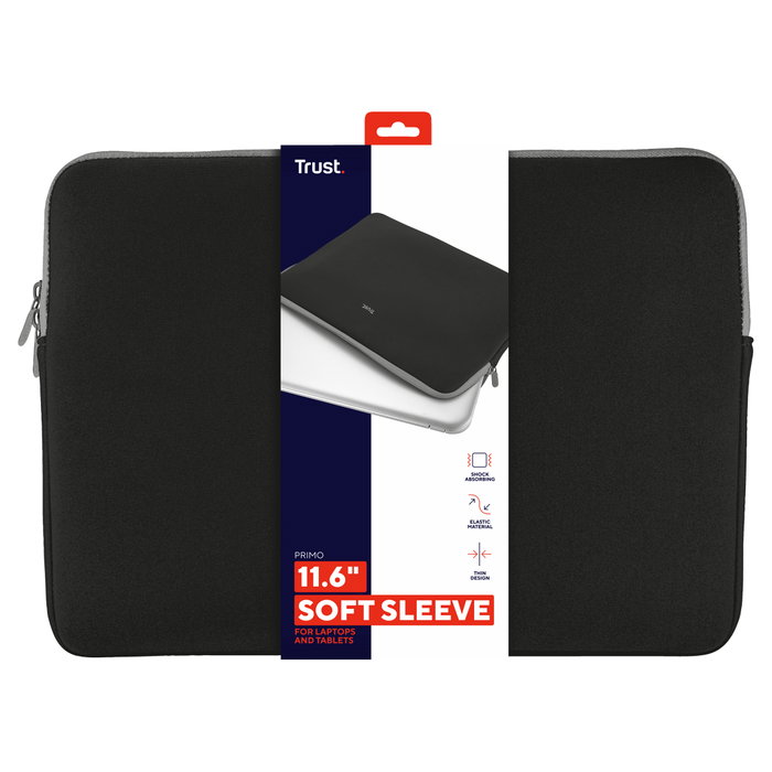 Trust Funda Primo Soft Sleeve para Portátiles y Tabletas de 11,6 pulgadas, Negro