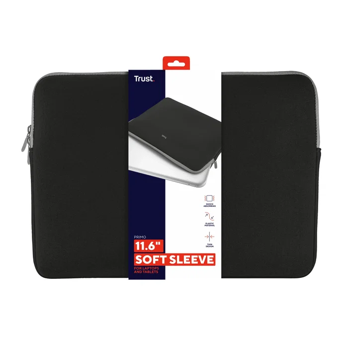 Trust 21254 Funda Soft Sleeve Protectora de Neopreno para Portátil, Ultrabook, Chromebook y Tableta hasta 11.6 Pulgadas / 29.5 cm, Negro