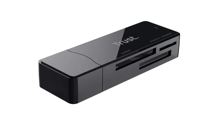 Trust NANGA 21935 - Lector de tarjetas de memoria externo USB 3.2 Gen 1 (5 Gbps) Type-A, compatible con SD, microSD y MS, color negro