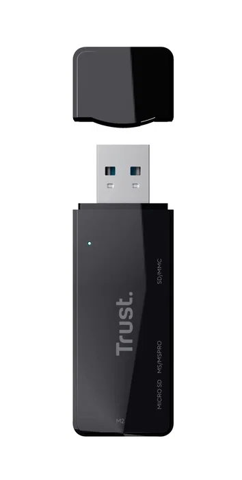 Trust NANGA 21935 - Lector de tarjetas de memoria externo USB 3.2 Gen 1 (5 Gbps) Type-A, compatible con SD, microSD y MS, color negro