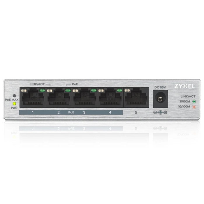 Zyxel GS1005-HP 5-Port Desktop PoE+ Switch Plata Zyxel GS1005-HP 5-Port Desktop PoE+ Switch Plata