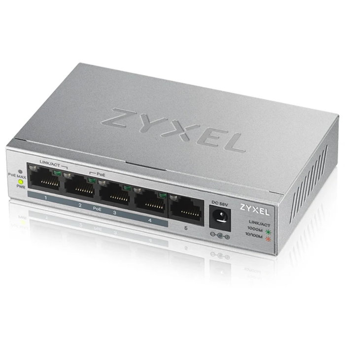 Zyxel GS1005-HP 5-Port Desktop PoE+ Switch Plata Zyxel GS1005-HP 5-Port Desktop PoE+ Switch Plata