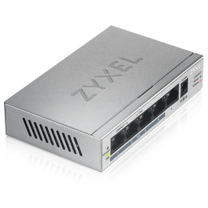 Zyxel GS1005-HP 5-Port Desktop PoE+ Switch Plata Zyxel GS1005-HP 5-Port Desktop PoE+ Switch Plata