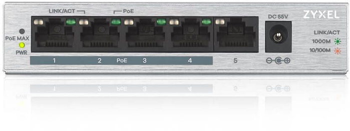 Zyxel GS1005-HP 5-Port Desktop PoE+ Switch Plata Zyxel GS1005-HP 5-Port Desktop PoE+ Switch Plata