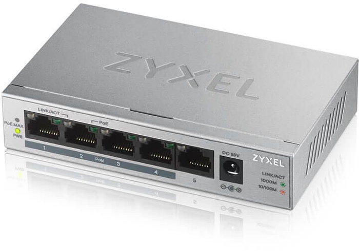 Zyxel GS1005-HP 5-Port Desktop PoE+ Switch Plata Zyxel GS1005-HP 5-Port Desktop PoE+ Switch Plata