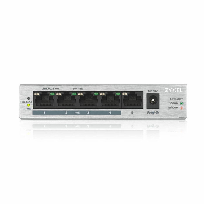 Zyxel GS1005-HP 5-Port Desktop PoE+ Switch Plata Zyxel GS1005-HP 5-Port Desktop PoE+ Switch Plata