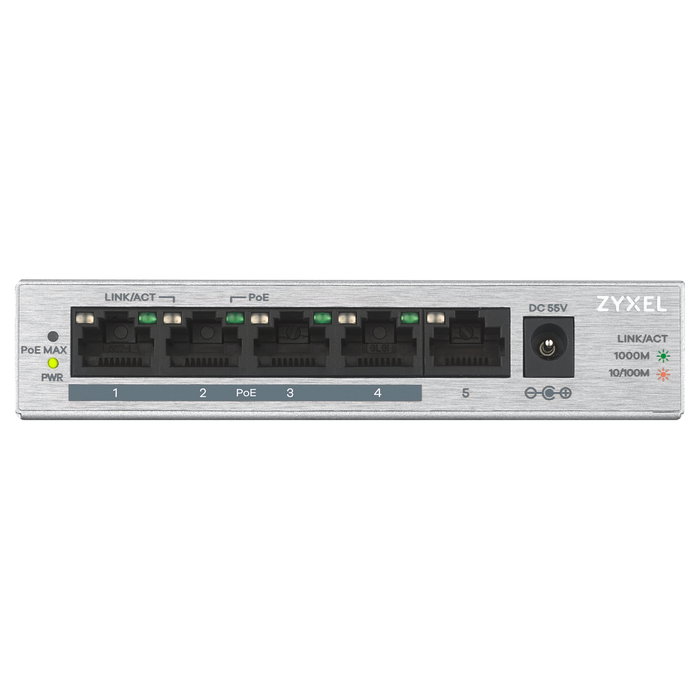 Zyxel GS1005-HP 5-Port Desktop PoE+ Switch Plata Zyxel GS1005-HP 5-Port Desktop PoE+ Switch Plata