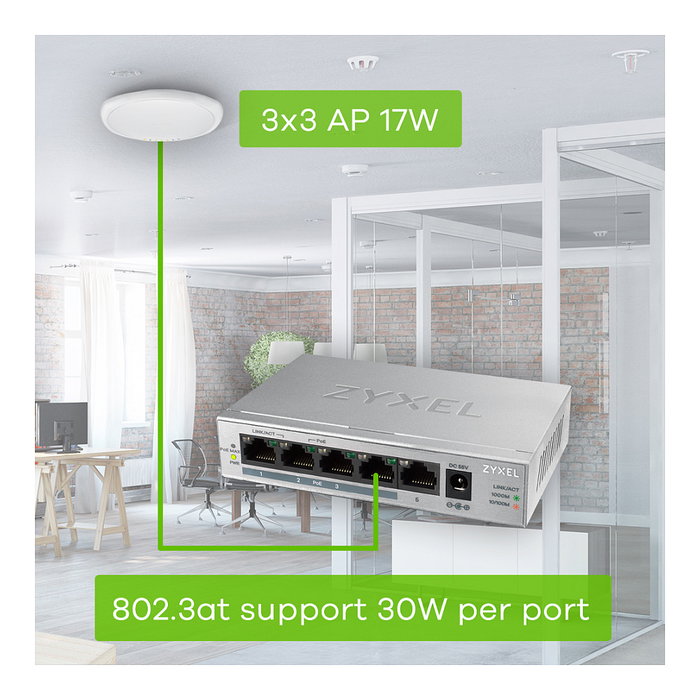 Zyxel GS1005-HP 5-Port Desktop PoE+ Switch Plata Zyxel GS1005-HP 5-Port Desktop PoE+ Switch Plata