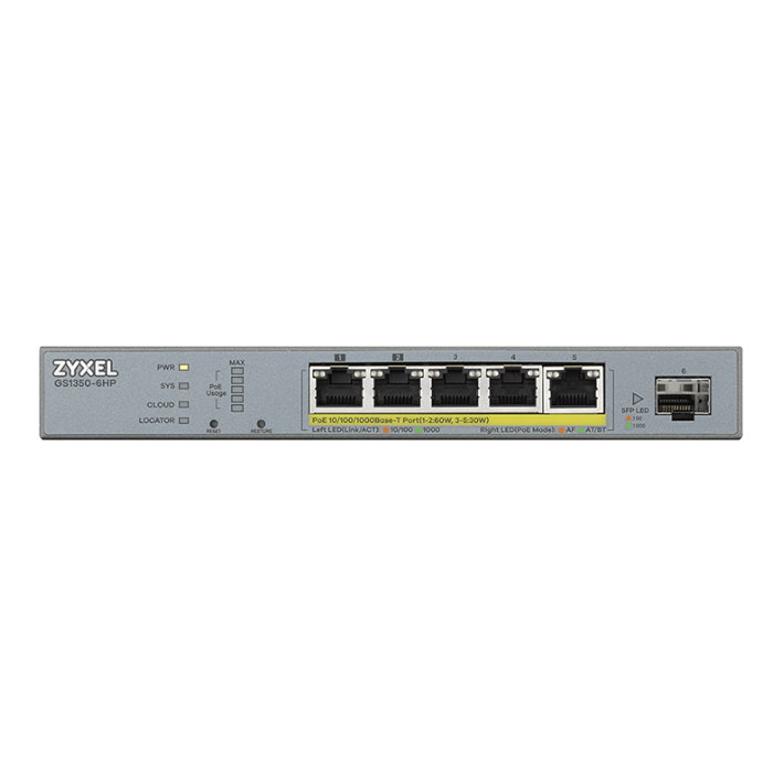 Zyxel GS1350-6HP Switch 6 Puertos PoE 60W Gigabit para Videovigilancia Zyxel GS1350-6HP Switch 6 Puertos PoE 60W Gigabit para Videovigilancia