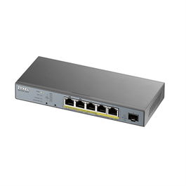 ZyXEL GS1350-6HP-EU0101F Switch 6 Puertos Gigabit con PoE, 5 Puertos PoE (60W total) y 1 Puerto SFP, Ideal para Videovigilancia