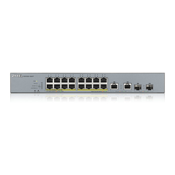 Zyxel Switch GS1350-18HP-EU0101F Gestionado L2, 16 Puertos Gigabit PoE+ (250W) y 2 SFP, Rack