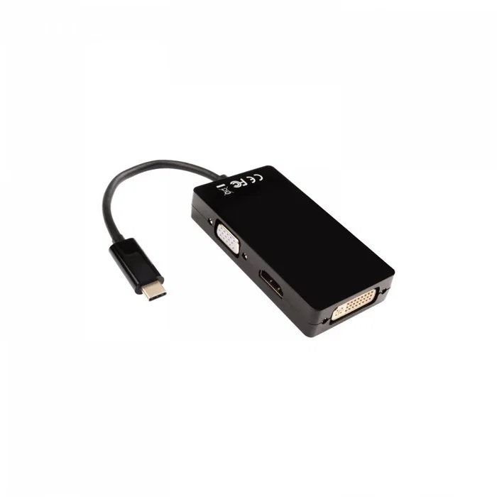 V7 Adaptador Gráfico USB-C a VGA/DVI/HDMI V7UC-VGADVIHDMI-BLK - 4K UHD 3840x2160, USB 3.2, Negro