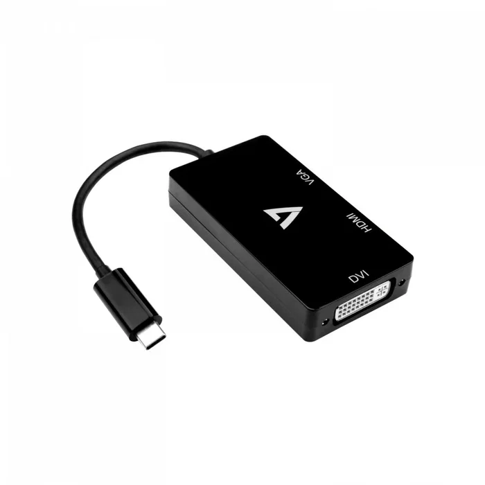 V7 Adaptador Gráfico USB-C a VGA/DVI/HDMI V7UC-VGADVIHDMI-BLK - 4K UHD 3840x2160, USB 3.2, Negro