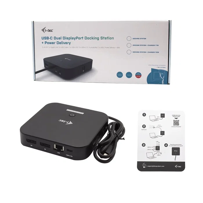 i-tec C31DUALDPDOCKPD Docking Station USB-C con Dual DisplayPort 4K, LAN Gigabit, 3x USB 3.1, 2x USB 2.0, PD 100W, Jack Audio/Mic para Portátil