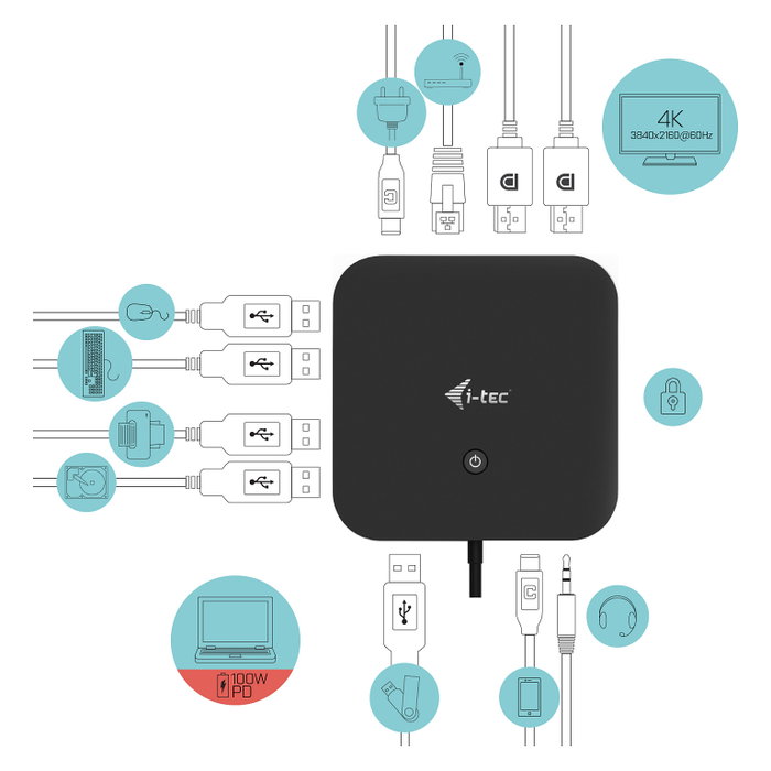 I-tec Docking Station USB-C Dual Display MST con 2x DP, Gigabit LAN, 3x USB 3.1, 2x USB 2.0, USB-C Data y Jack Audio/Mic I-tec Docking Station USB-C Dual Display MST con 2x DP, Gigabit LAN, 3x USB 3.1, 2x USB 2.0, USB-C Data y Jack Audio/Mic