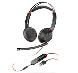 HP Poly Auriculares Blackwire 5220 Diadema Binaural con Micrófono Control de Volumen Cable USB y Jack 3,5 mm Negro-Rojo