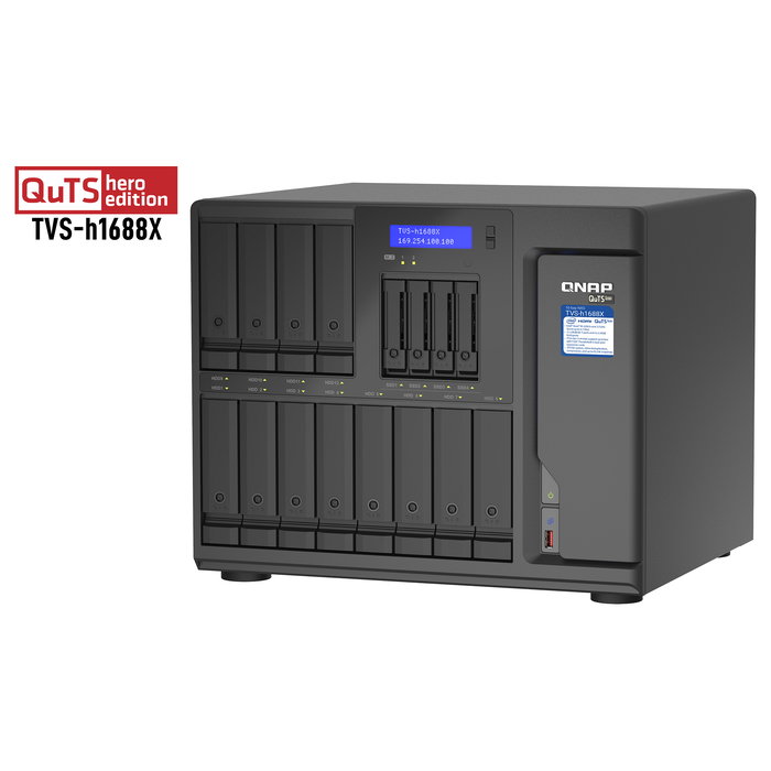 QNAP TVS-h1688X-W1250-32G, NAS Torre 16 Bahías, Intel Xeon W-1250 6 núcleos, 32 GB DDR4, 10 GbE, RAID, QuTS hero, Para Pymes