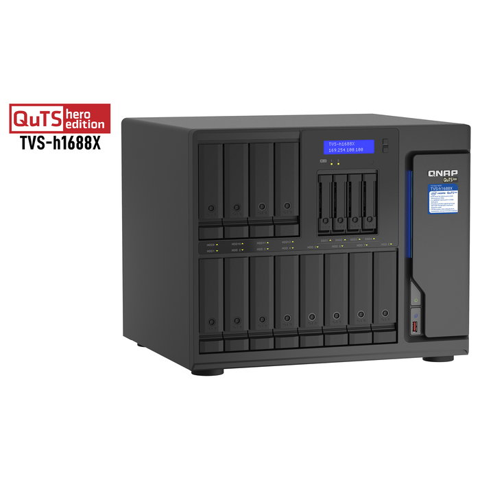 QNAP TVS-h1688X-W1250-32G, NAS Torre 16 Bahías, Intel Xeon W-1250 6 núcleos, 32 GB DDR4, 10 GbE, RAID, QuTS hero, Para Pymes