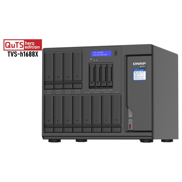 QNAP TVS-h1688X-W1250-32G, NAS Torre 16 Bahías, Intel Xeon W-1250 6 núcleos, 32 GB DDR4, 10 GbE, RAID, QuTS hero, Para Pymes