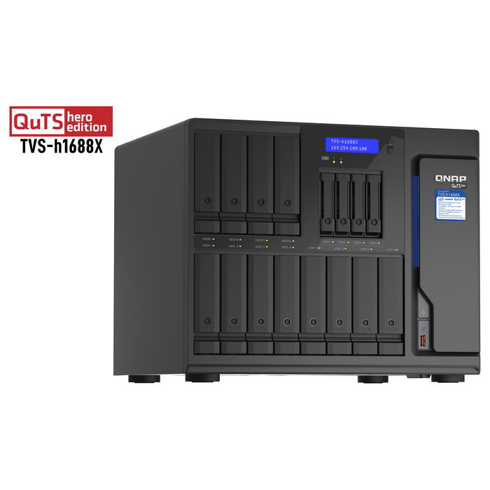 QNAP TVS-h1688X-W1250-32G, NAS Torre 16 Bahías, Intel Xeon W-1250 6 núcleos, 32 GB DDR4, 10 GbE, RAID, QuTS hero, Para Pymes