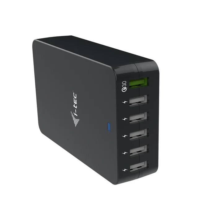 i-tec CHARGER6P52W Cargador USB 6 Puertos 52W con Quick Charge 3.0, 5 Puertos USB-A + 1 QC3.0, Carga Rápida, Negro, Compatible Mundial 100-240V, Para Teléfonos, Tablets y Más