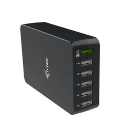 i-tec CHARGER6P52W Cargador USB 6 Puertos 52W con Quick Charge 3.0, 5 Puertos USB-A + 1 QC3.0, Carga Rápida, Negro, Compatible Mundial 100-240V, Para Teléfonos, Tablets y Más