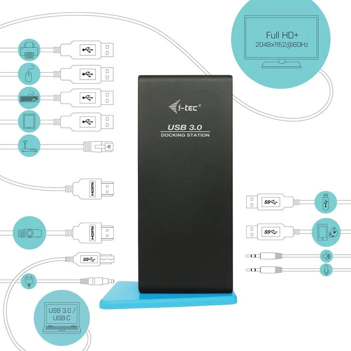 i-tec Docking Station USB 3.0/Type-C con 2x Puertos HDMI, LAN Gigabit, 2x USB 3.0, 4x USB 2.0, Audio/Mic para Portátil, Compatible con Windows, macOS