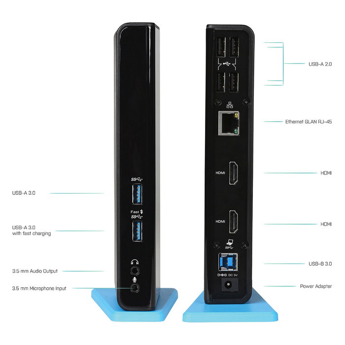 I-tec USB 3.0/USB-C Dual HDMI Docking Station ADA - 2x HDMI, Gigabit LAN, 6x USB, Audio, Mic, con Cable