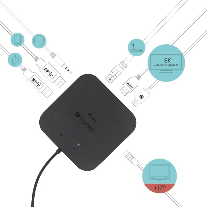 I-tec TB3TRAVELDOCKPD Estación de Acoplamiento Thunderbolt 3 Travel Dock con Dual 4K Display, HDMI, DP, Gigabit LAN, USB 3.1, PD 60W, Audio - Negro