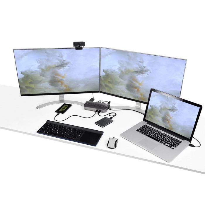 StarTech.com DK30A2DHUUE Base de conexión universal híbrida USB-C/USB-A, 2 monitores 4K 60Hz HDMI/DisplayPort, 6x USB-A