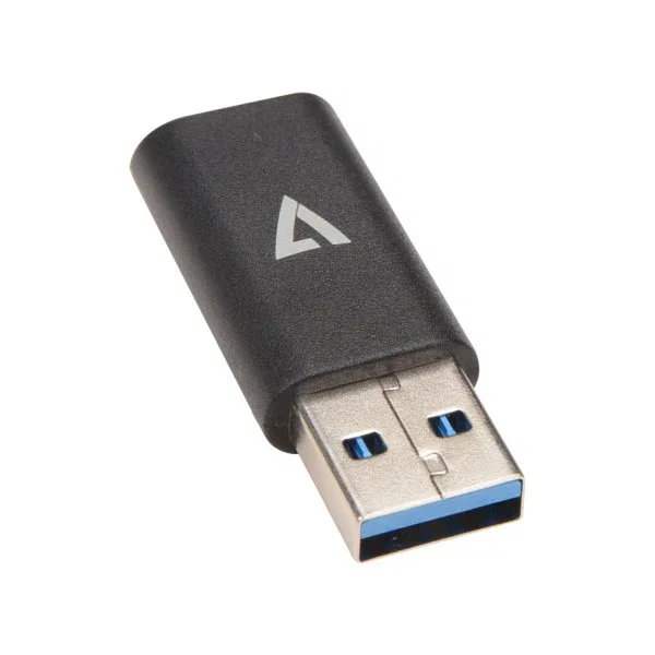 V7 Adaptador USB A (Macho) a USB C (Hembra) V7USB3AC, USB 3.2 Gen 1, 5Gbps, Color Negro, Plug and Play