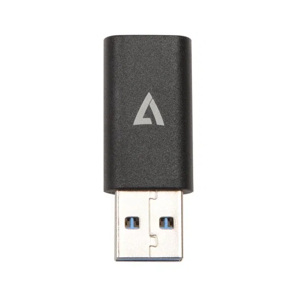 V7 Adaptador USB A (Macho) a USB C (Hembra) V7USB3AC, USB 3.2 Gen 1, 5Gbps, Color Negro, Plug and Play
