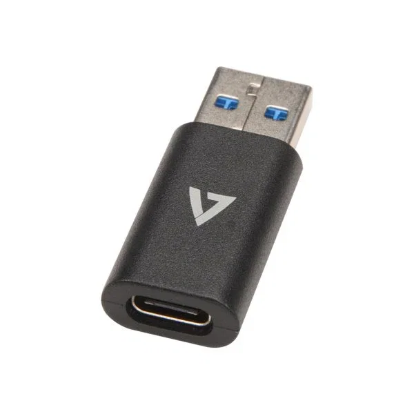 V7 Adaptador USB A (Macho) a USB C (Hembra) V7USB3AC, USB 3.2 Gen 1, 5Gbps, Color Negro, Plug and Play