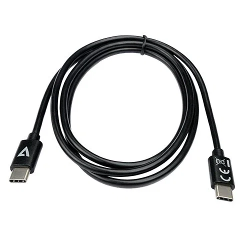 V7 V7USB2C-1M Cable USB C a USB C 2.0 de 1 Metro, Negro - 480 Mbps, Carga 3A, para Transferencia de Datos y Energía