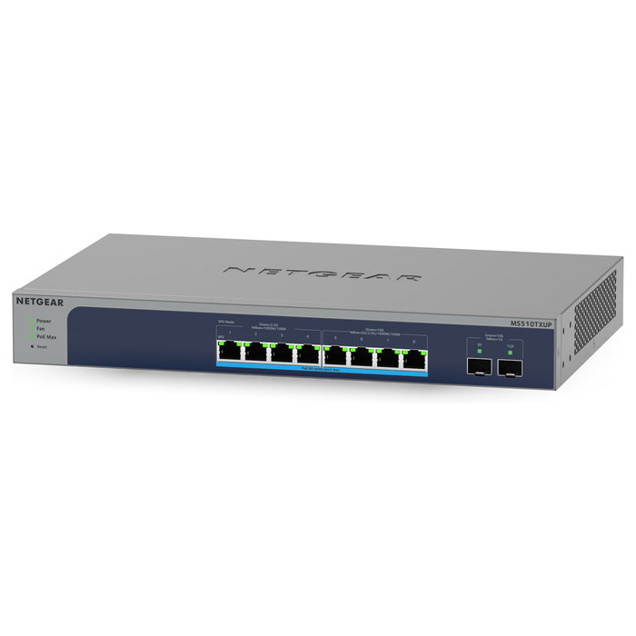 NETGEAR MS510TXUP Conmutador Gestionado L2/L3/L4 8 Puertos PoE++ (60W) + 2 SFP+ 10G Ethernet, Montaje en Rack, 140 Gbit/s