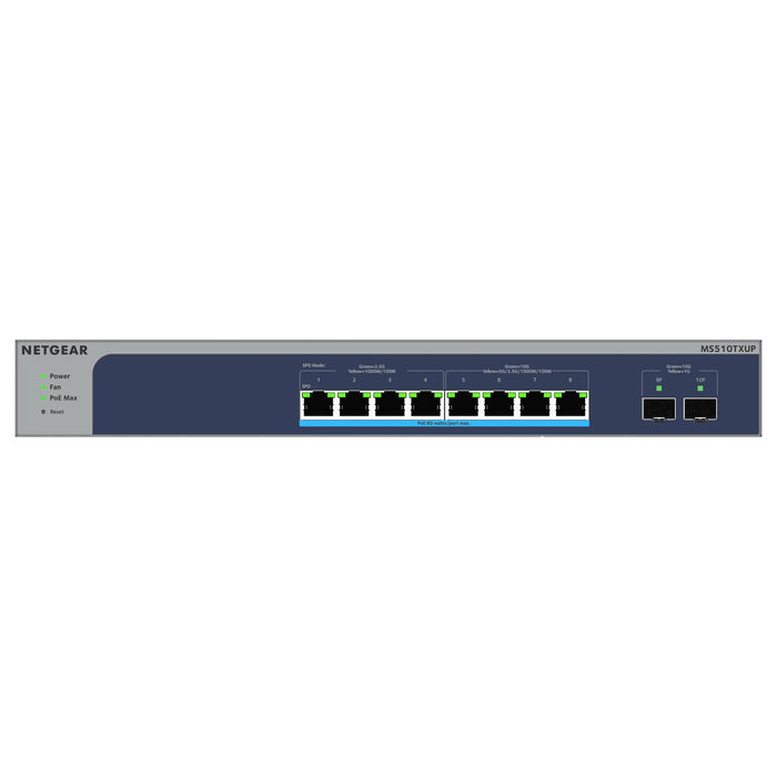 NETGEAR MS510TXUP Conmutador Gestionado L2/L3/L4 8 Puertos PoE++ (60W) + 2 SFP+ 10G Ethernet, Montaje en Rack, 140 Gbit/s