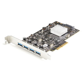 StarTech.com Tarjeta PCIe Adaptadora 4 Puertos USB-A 3.2 Gen 2 de 10 Gbit/s con 2 Controladores, UASP, para Win/Mac/Linux, Negro Metálico - Modelo ASM3142/ASM1812