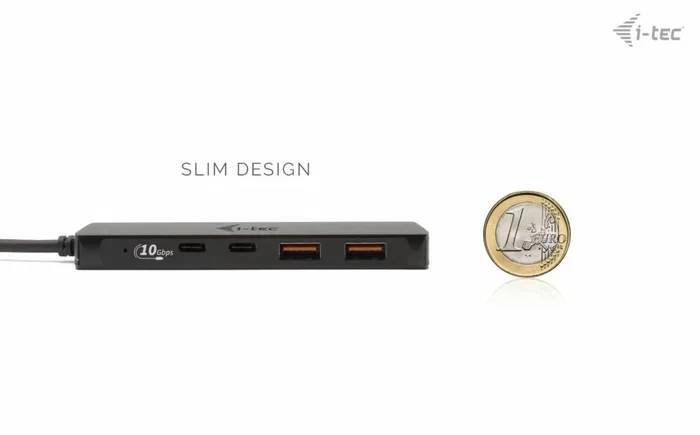 i-tec C31HUBMETAL2A2C Hub USB-C de 4 Puertos (2x USB-A 3.2, 2x USB-C 3.2) 10 Gbps, Metal, Negro, Plug & Play, Compatible con Windows, Mac, Android