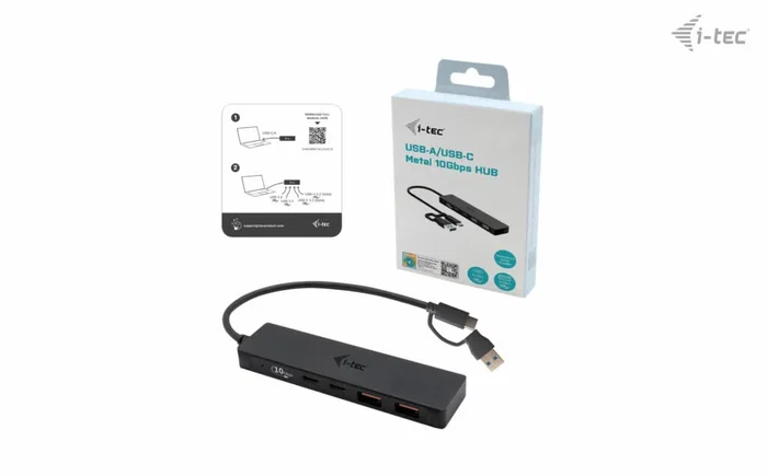 i-tec C31HUBMETAL2A2C Hub USB-C de 4 Puertos (2x USB-A 3.2, 2x USB-C 3.2) 10 Gbps, Metal, Negro, Plug & Play, Compatible con Windows, Mac, Android