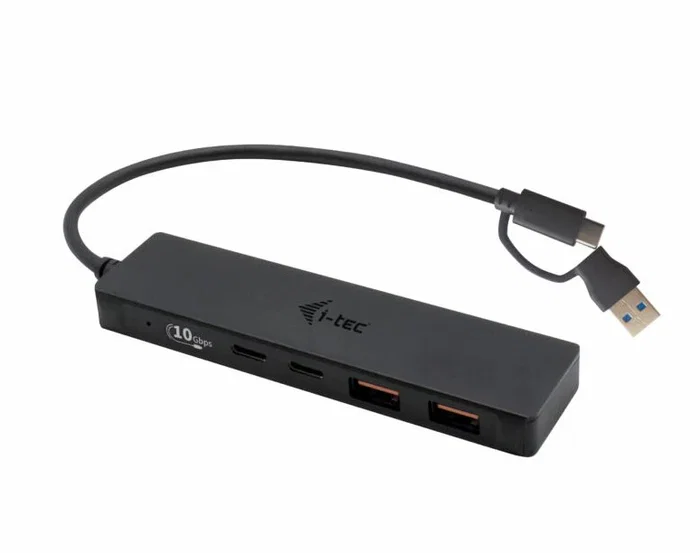 i-tec C31HUBMETAL2A2C Hub USB-C de 4 Puertos (2x USB-A 3.2, 2x USB-C 3.2) 10 Gbps, Metal, Negro, Plug & Play, Compatible con Windows, Mac, Android