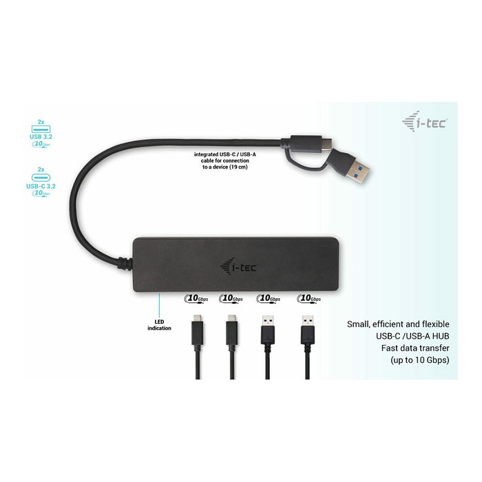 I-Tec USB-C Hub 2+2x USB-C/A Perp USB-C Metal Hub 2x USB-C 2x USB-A