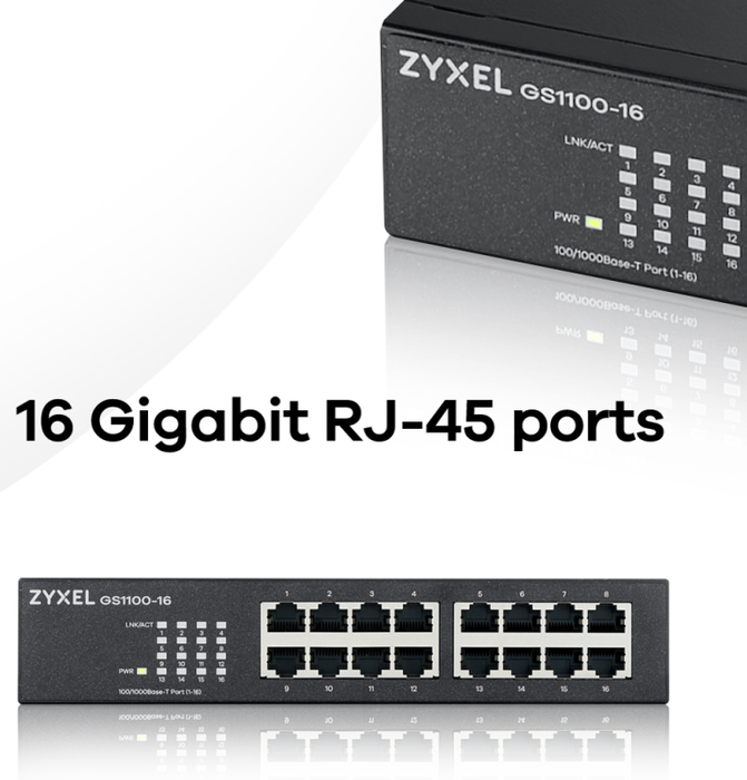 Zyxel GS1100-16 V3 Switch de red de 16 puertos Gigabit Ethernet no administrado Zyxel GS1100-16 V3 Switch de red de 16 puertos Gigabit Ethernet no administrado