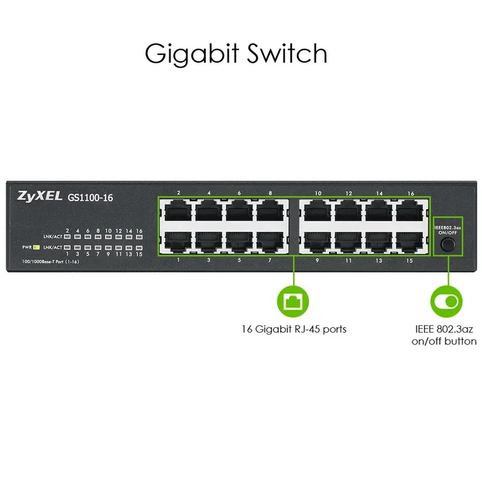 Zyxel GS1100-16 V3 Switch de 16 puertos Gigabit Ethernet no administrado