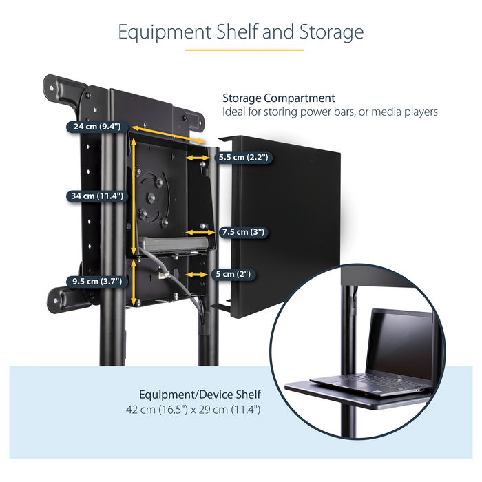 StarTech Carrito Móvil para TV de 37 a 70 Pulgadas con Ruedas y Altura Ajustable