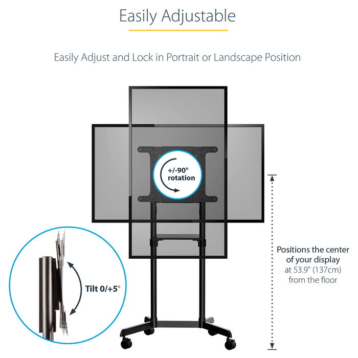 StarTech Carrito Móvil para TV de 37 a 70 Pulgadas con Ruedas y Altura Ajustable