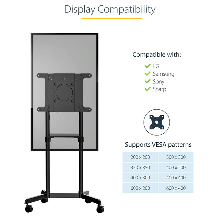 StarTech Carrito Móvil para TV de 37 a 70 Pulgadas con Ruedas y Altura Ajustable